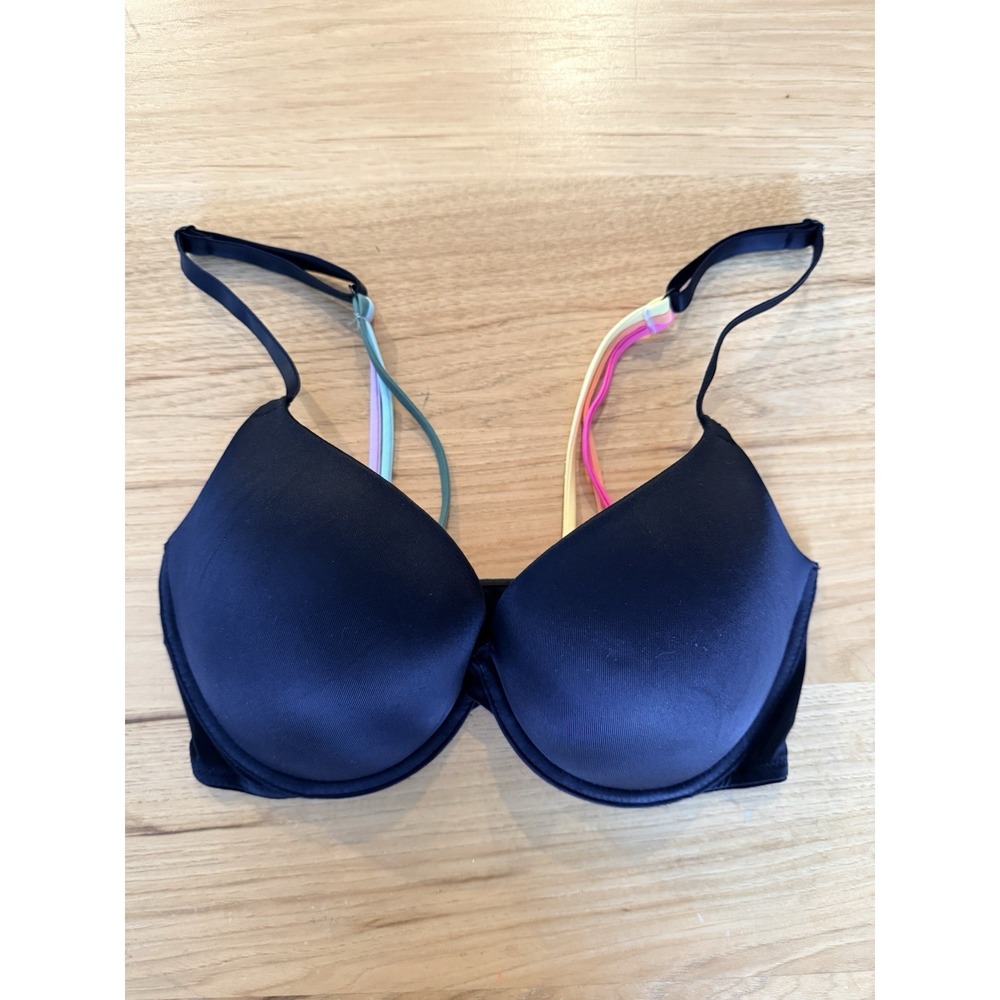 PINK Victoria's Secret Rainbow Straps Everywhere Push Up Bra 34D Front Closure